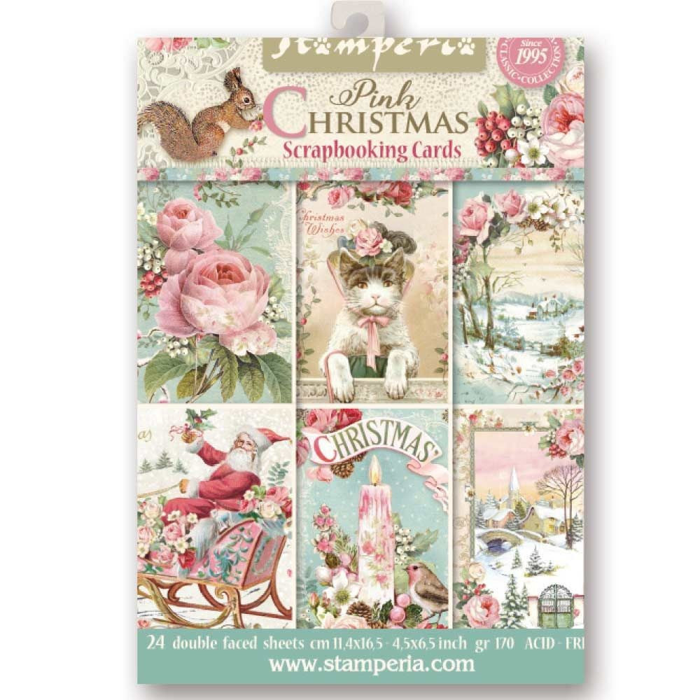 Stamperia Tarjetas navideñas rosas para álbumes de recortes